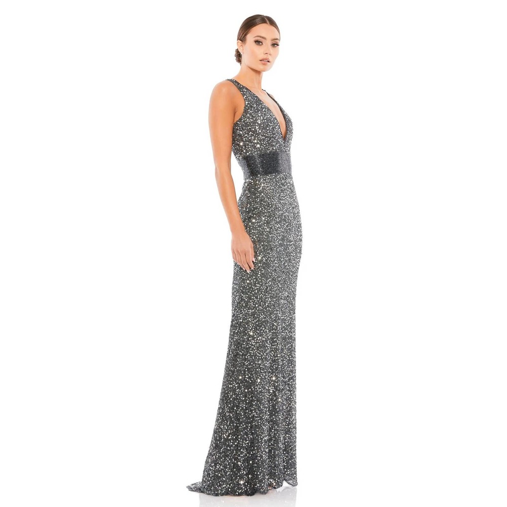 Mac Duggal Sequin V-Neck Empire-Waist Sleeveless Column Gown Size 4 NWOT - Picture 2 of 11